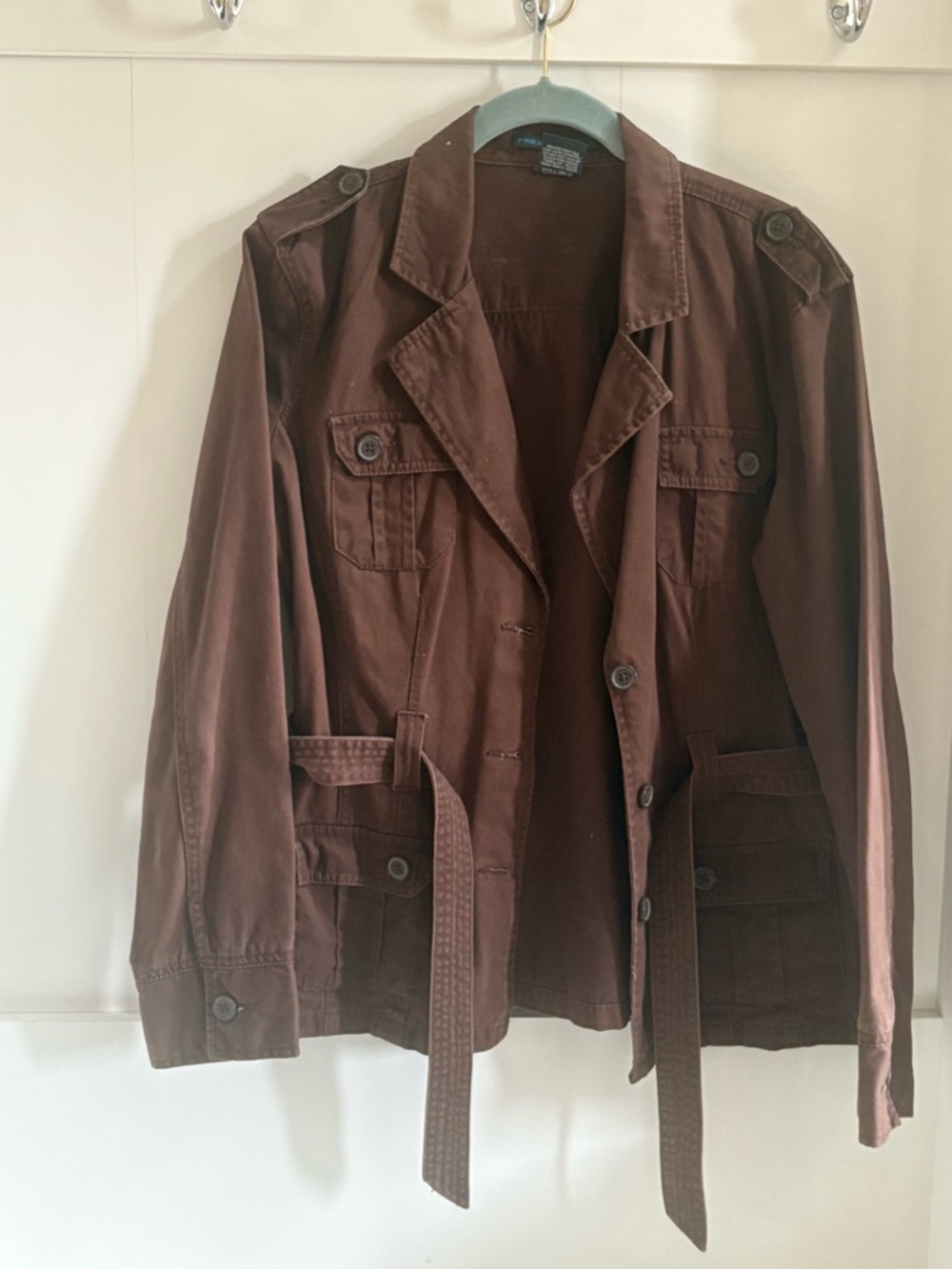 French Cuff Brown Utility Jacket with Belt